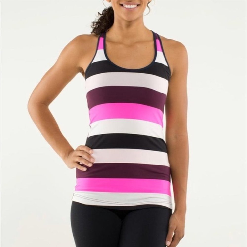 LULULEMON Cool Pullover Striped Racer Back Tank Top Shirt PINK White Small N71